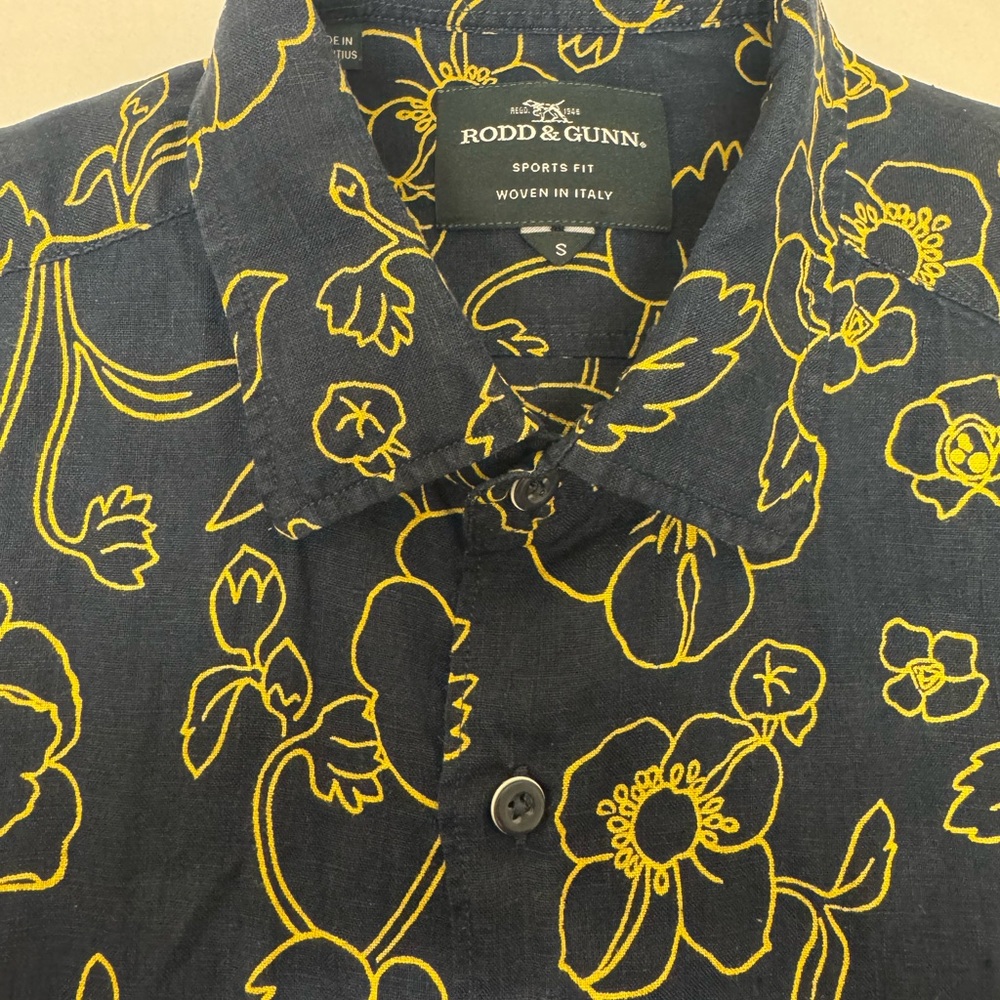 Rodd & Gunn Men's Navy Shirt with Yellow Floral Design